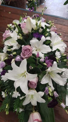 White and Lilac Casket Spray