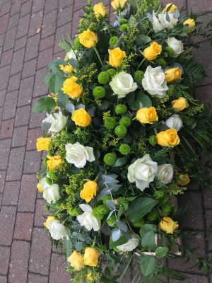 White and Yellow Rose Casket Spray