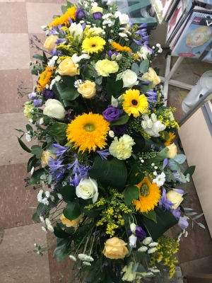 Yellow, White and Lilac Casket Spray